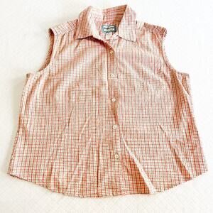 Pendleton Plaid Patterned Sleeveless Collared Casual Shirt Size M Pink/Gray